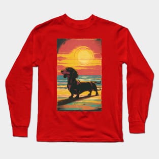 Dachshund Retro Vintage Sunset Long Sleeve T-Shirt